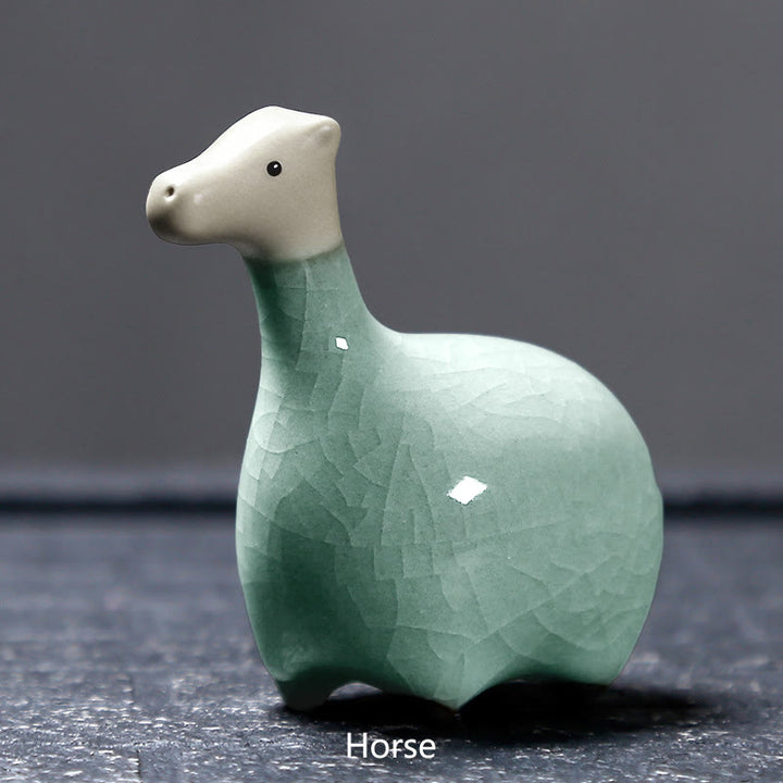 Buddha Stones Chiński Zodiak Ceramiczna Herbata Zwierzę Dom Dekoracja - Khaki Horse 6,7*6,8 cm - image 10