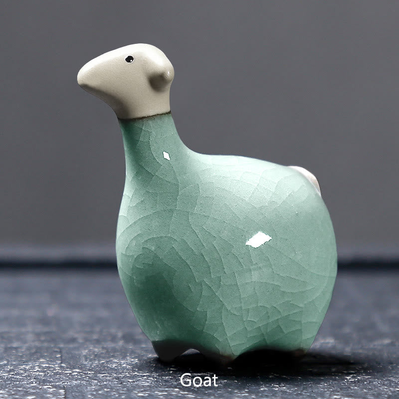 Buddha Stones Chiński Zodiak Ceramiczna Herbata Zwierzę Dom Dekoracja - Koza khaki 6,7*6,8 cm - image 12