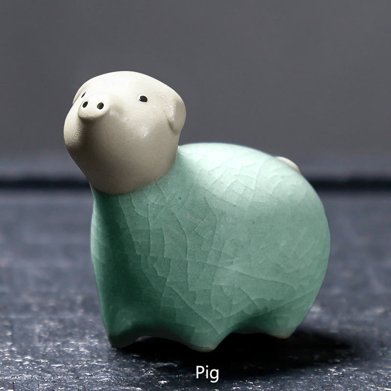 Buddha Stones Chiński Zodiak Ceramiczna Herbata Zwierzę Dom Dekoracja - Khaki Pig 6,1*5,6 cm - image 16