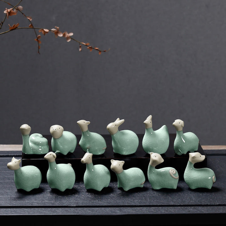 Buddha Stones Chiński Zodiak Ceramiczna Herbata Zwierzę Dom Dekoracja - image 1