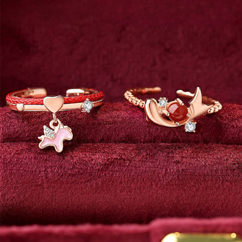 Pierścień szczęścia z czerwonym sznurkiem z Buddha Stones ze srebra próby 925 - image 3