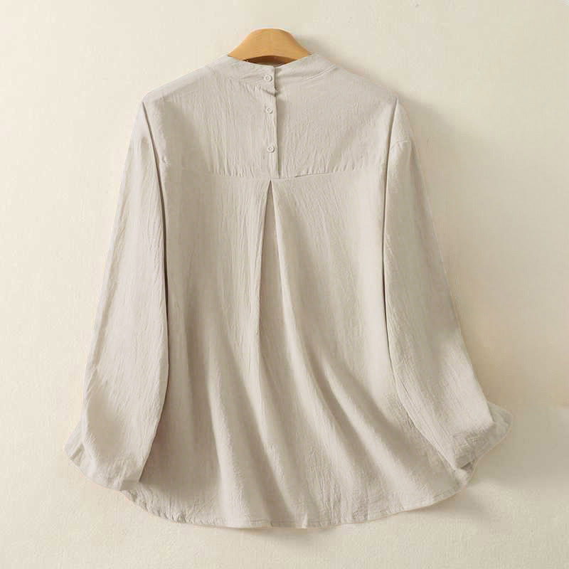 Koszula damska z długim rękawem z bawełny Buddha Stones Fall, prosta, z okrągłym dekoltem i trzema guzikami - image 1