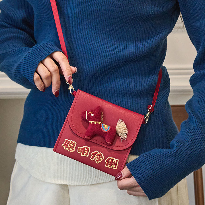 Buddha Stones Rok Konia 2026 Nowy Rok Inteligentna, sprytna torba typu crossbody w kolorze czerwonym - image 3