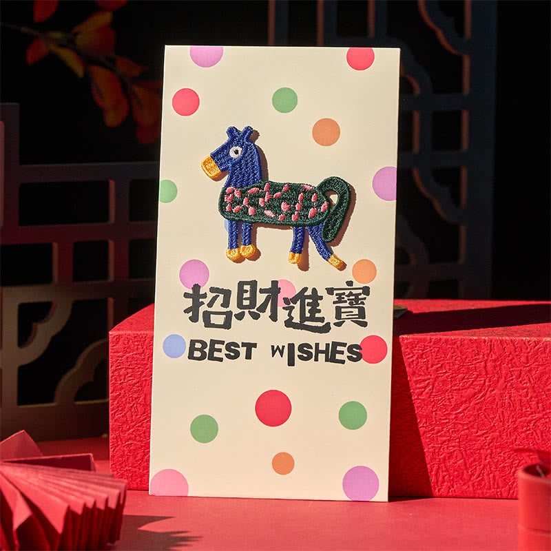 Buddha Stones Rok Konia 2026 Nowy Rok Haft Błogosławieństwa Szczęścia 6 szt. Chińska Czerwona Koperta - image 6