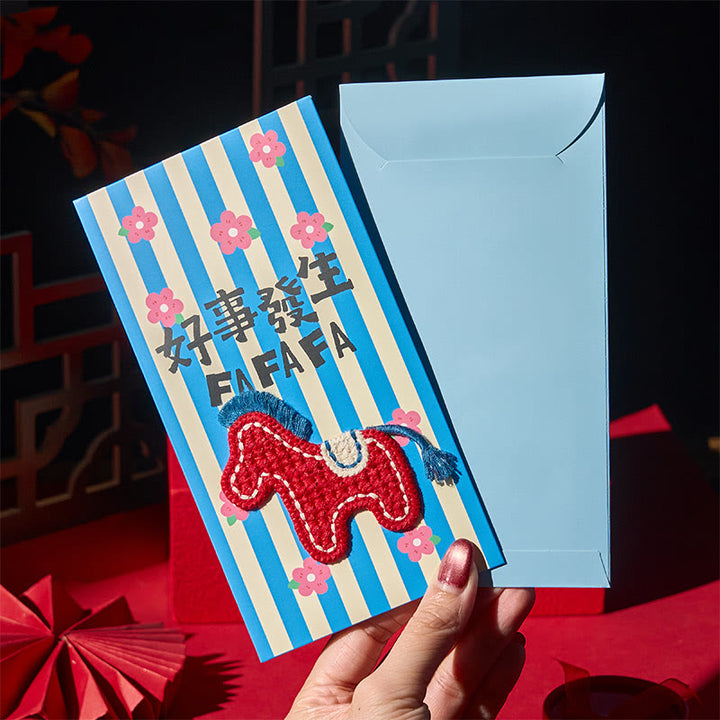 Buddha Stones Rok Konia 2026 Nowy Rok Haft Błogosławieństwa Szczęścia 6 szt. Chińska Czerwona Koperta - image 16