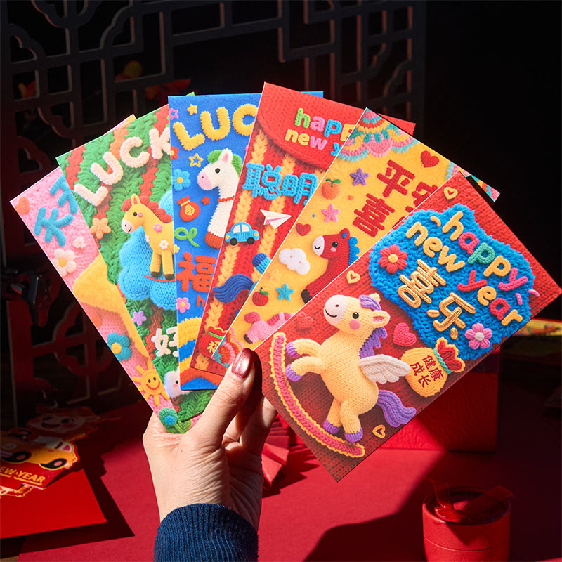 Buddha Stones Rok Konia 2026 Nowy Rok Szczęśliwe 6 szt. Chińska czerwona koperta - image 1