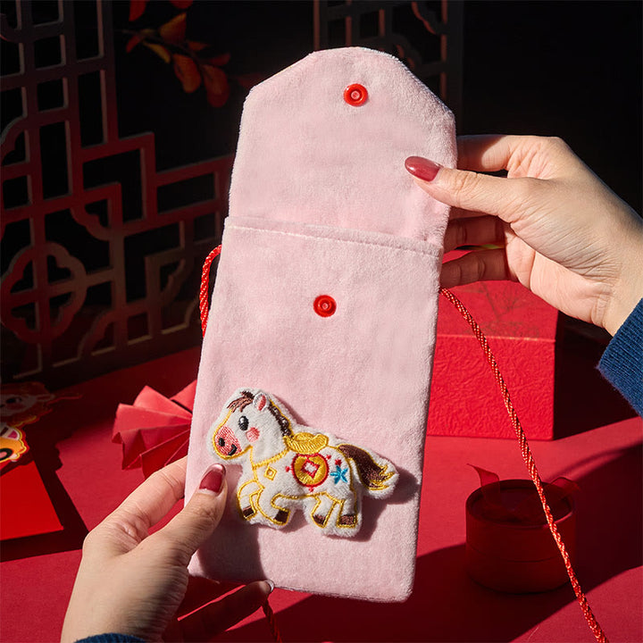 Buddha Stones Rok Konia 2026 Nowy Rok Fu Charakter Sztabka Wzór Haft Chińska Czerwona Koperta - image 2