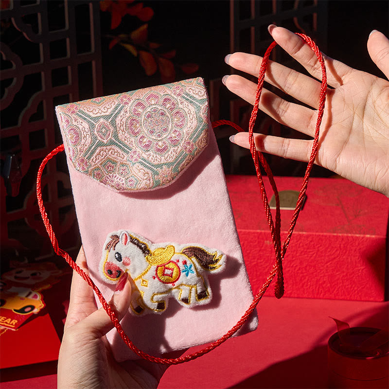 Buddha Stones Rok Konia 2026 Nowy Rok Fu Charakter Sztabka Wzór Haft Chińska Czerwona Koperta - image 3