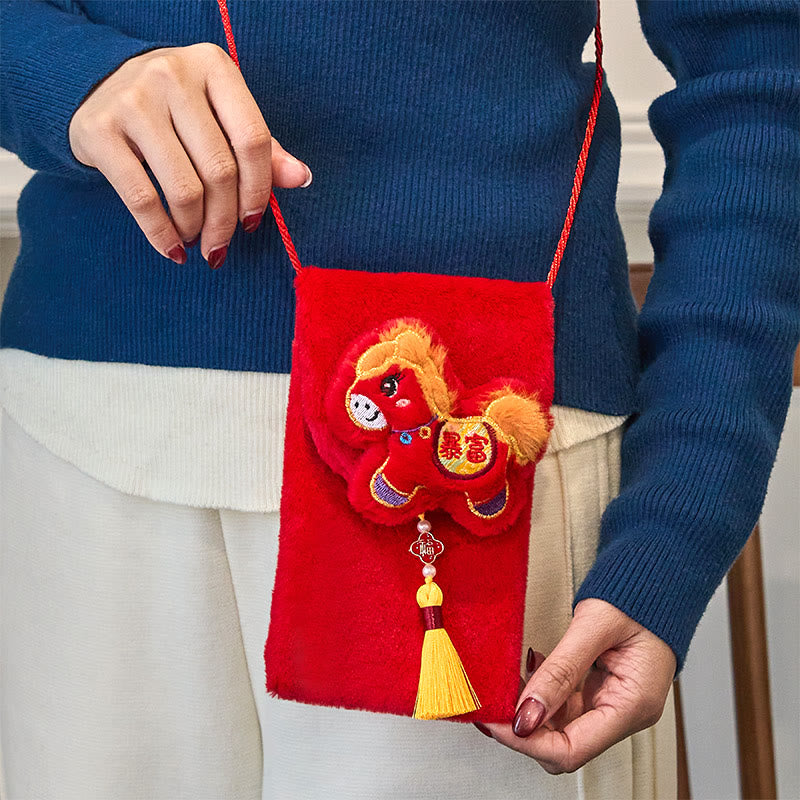 Buddha Stones Rok Konia 2026 Nowy Rok Fu Postać Zdobądź Bogactwo Haft frędzlami Chińska Czerwona Koperta - image 5