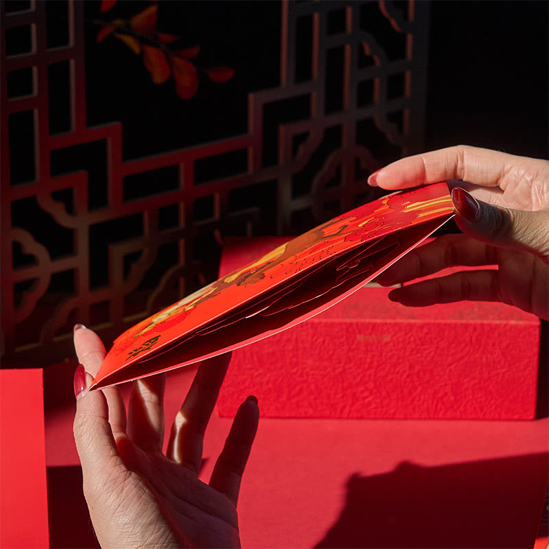 Buddha Stones Rok Konia 2026 Nowy Rok Fu Postać 6 szt. Chińska czerwona koperta - image 3