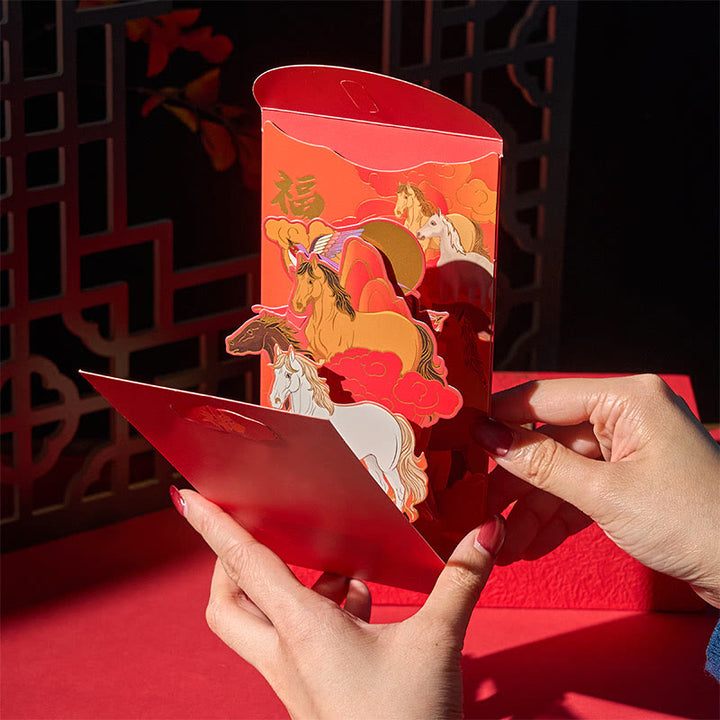 Buddha Stones Rok Konia 2026 Nowy Rok Fu Postać 6 szt. Chińska czerwona koperta - image 5