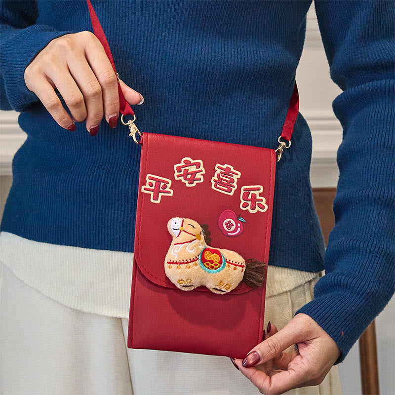 Buddha Stones Rok Konia 2026 Nowy Rok Fu Postać Pokój Radość Torba na ramię Czerwona koperta - image 6