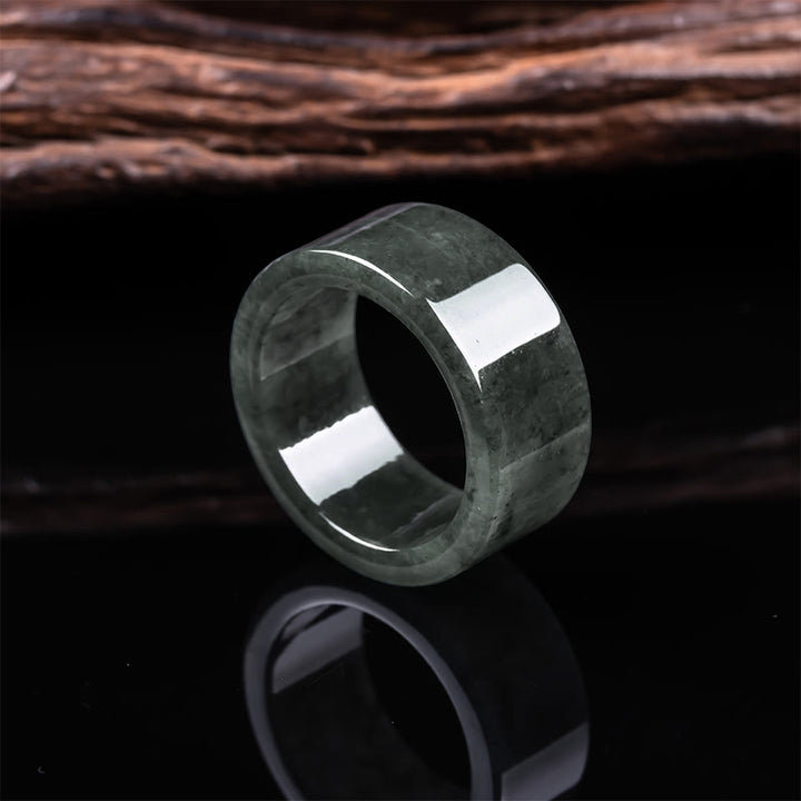 Buddha Stones Pierścień z jadeitu, dobrobyt, obfitość i szczęście - Jadeit (ok. 24 mm) - image 0