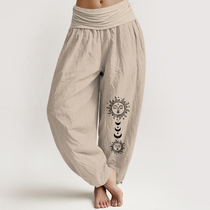 Buddha Stones Spodnie damskie haremowe z elastycznej bawełny w stylu boho z motywem słońca i księżyca - Dębnik - US16, UK/AU20, EU48 (3XL) - image 11