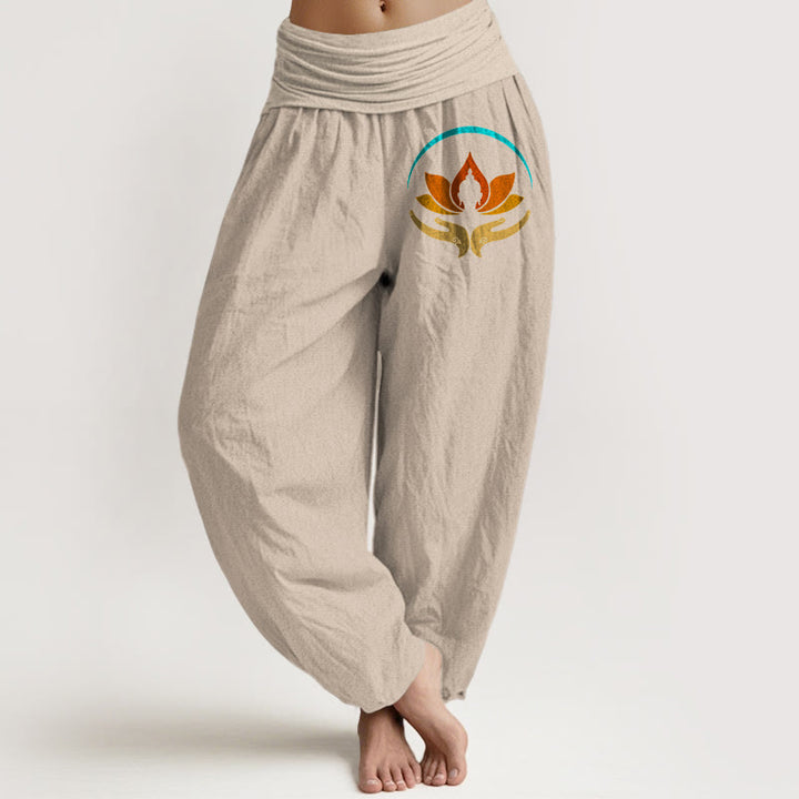 Buddha Stones Damskie spodnie haremowe z elastyczną talią i motywem Buddy w kolorze lotosu z czystej bawełny - Dębnik - US16, UK/AU20, EU48 (3XL) - image 11