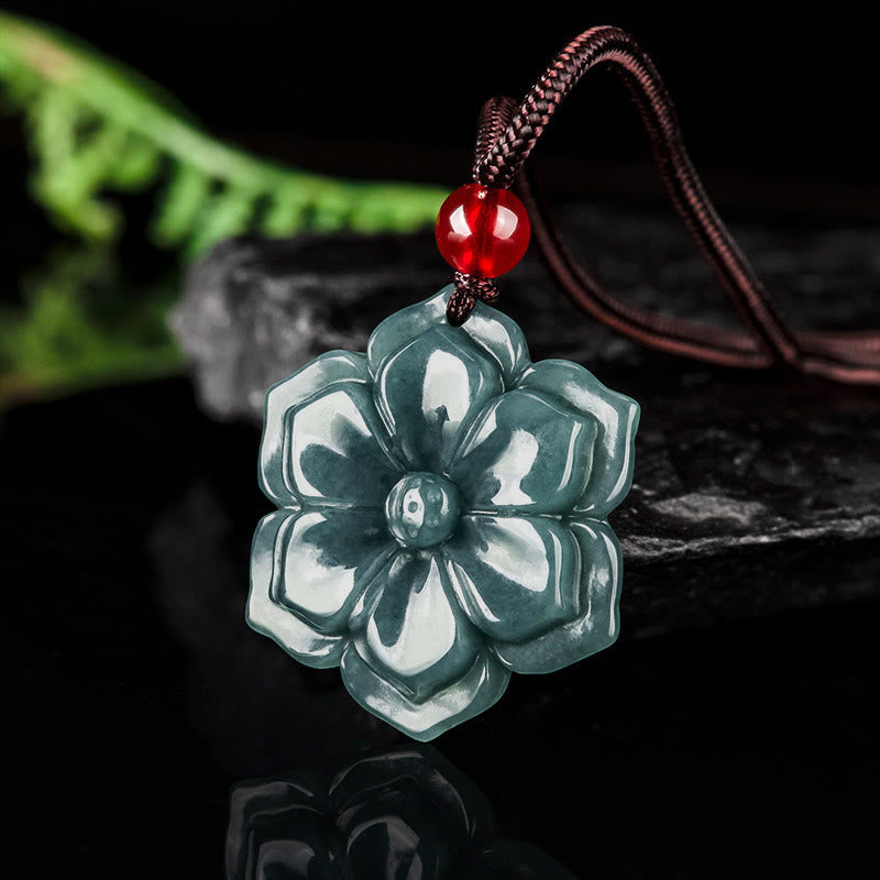 Buddha Stones Naszyjnik z jadeitu z kwiatem brzoskwini i wisiorkiem na temat dobrobytu - image 2