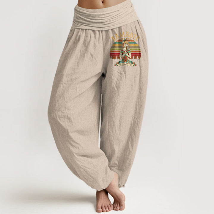 Buddha Stones Spodnie damskie haremowe z czystej bawełny w kolorowe paski z motywem lotosu i medytacji Namaste - Dębnik - US16, UK/AU20, EU48 (3XL) - image 11