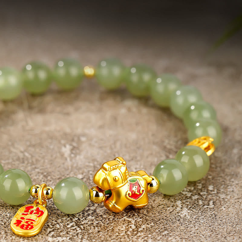 Buddha Stones Bransoletka z jadeitu Hetian z okazji Roku Konia - image 9