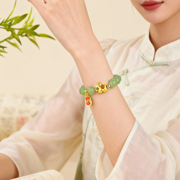 Buddha Stones Bransoletka z jadeitu Hetian z okazji Roku Konia - image 4