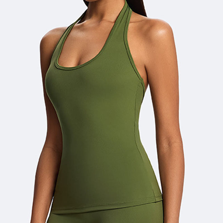 Buddha Stones Solid Crop Halter Backless Sleeveless Top Straight Leg Pants do uprawiania sportu, fitnessu i jogi - image 8