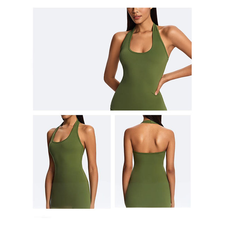 Buddha Stones Solid Crop Halter Backless Sleeveless Top Straight Leg Pants do uprawiania sportu, fitnessu i jogi - image 18