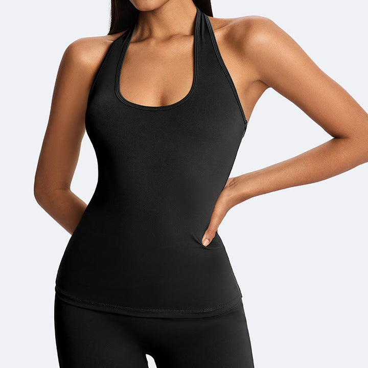 Buddha Stones Solid Crop Halter Backless Sleeveless Top Straight Leg Pants do uprawiania sportu, fitnessu i jogi - Czarny (tylko góra) - US14, UK/AU18, EU46 (2XL) - image 20