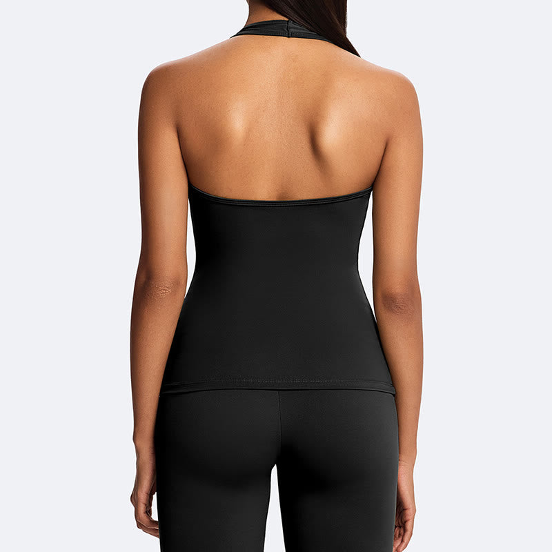 Buddha Stones Solid Crop Halter Backless Sleeveless Top Straight Leg Pants do uprawiania sportu, fitnessu i jogi - image 22