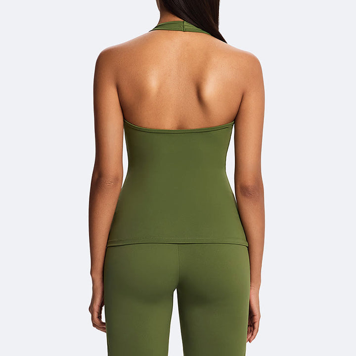 Buddha Stones Solid Crop Halter Backless Sleeveless Top Straight Leg Pants do uprawiania sportu, fitnessu i jogi - image 9