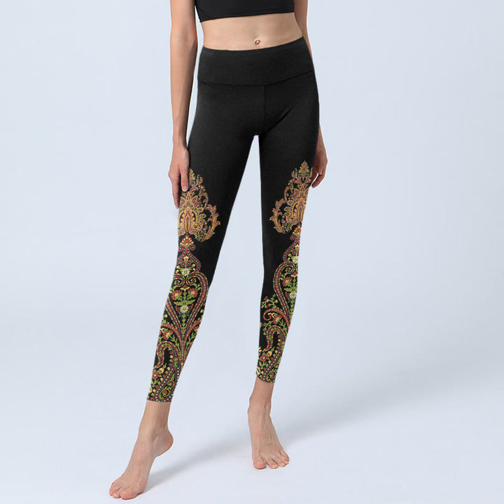 Buddha Stones Legginsy do jogi damskie w wielokolorowe wzory paisley i kwiaty - image 5