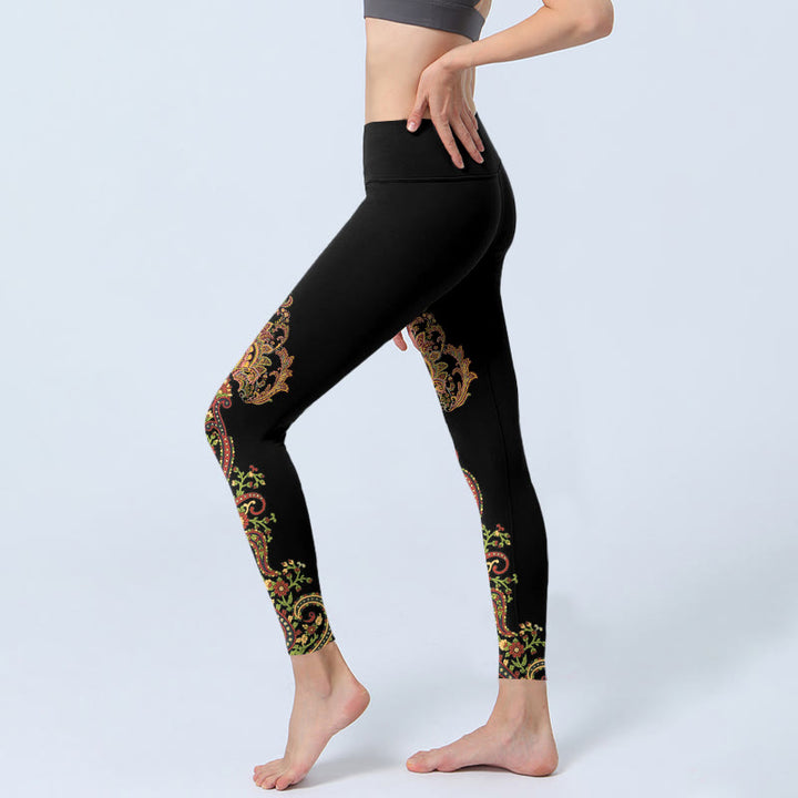 Buddha Stones Legginsy do jogi damskie w wielokolorowe wzory paisley i kwiaty - image 2