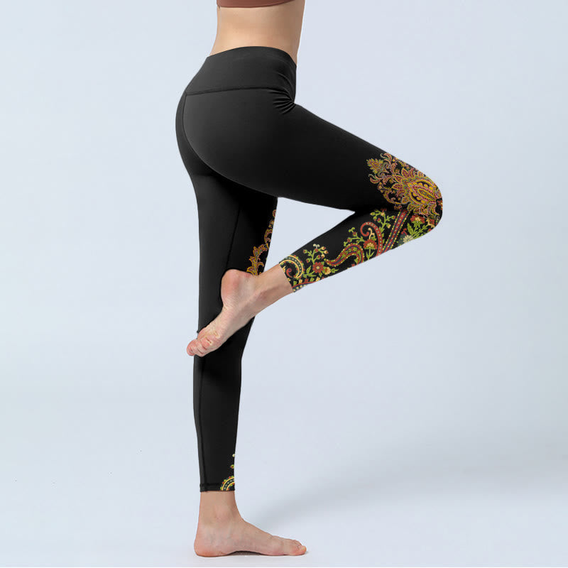 Buddha Stones Legginsy do jogi damskie w wielokolorowe wzory paisley i kwiaty - image 3