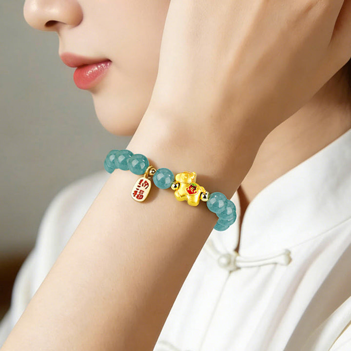 Buddha Stones Bransoletka z jadeitu, dobrobytu i obfitości z roku konia - image 3