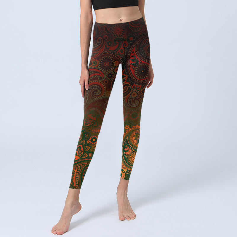Buddha Stones Damskie legginsy do jogi z nadrukiem paisley i kwiatami nerkowca - image 5
