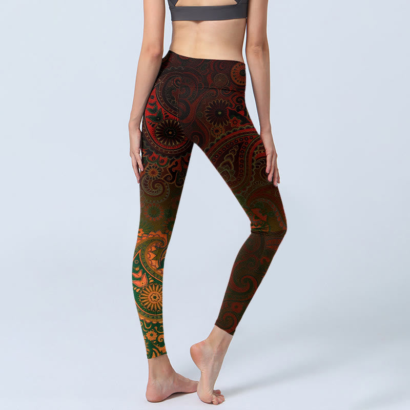 Buddha Stones Damskie legginsy do jogi z nadrukiem paisley i kwiatami nerkowca - image 4