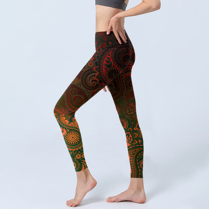 Buddha Stones Damskie legginsy do jogi z nadrukiem paisley i kwiatami nerkowca - image 2