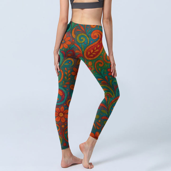 Buddha Stones Damskie legginsy do jogi z motywem kwiatów i wzorem paisley - image 4