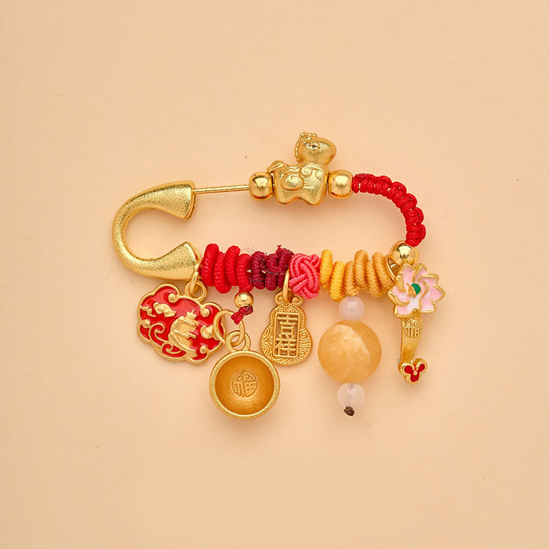 Buddha Stones Rok Konia Fu Postać Lotos Przyciąga Szczęście Ruyi Uchwyt Klamra Pokoju Broszka Szczęścia - Szczęśliwy koń - image 0