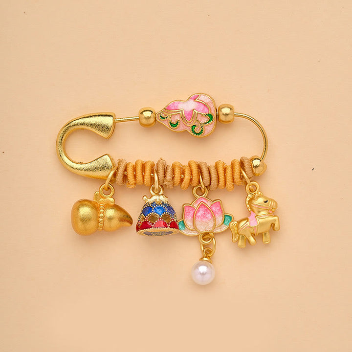 Buddha Stones Rok Konia Fu Postać Lotos Przyciąga Szczęście Ruyi Uchwyt Klamra Pokoju Broszka Szczęścia - Koń z tykwy lotosowej - image 5