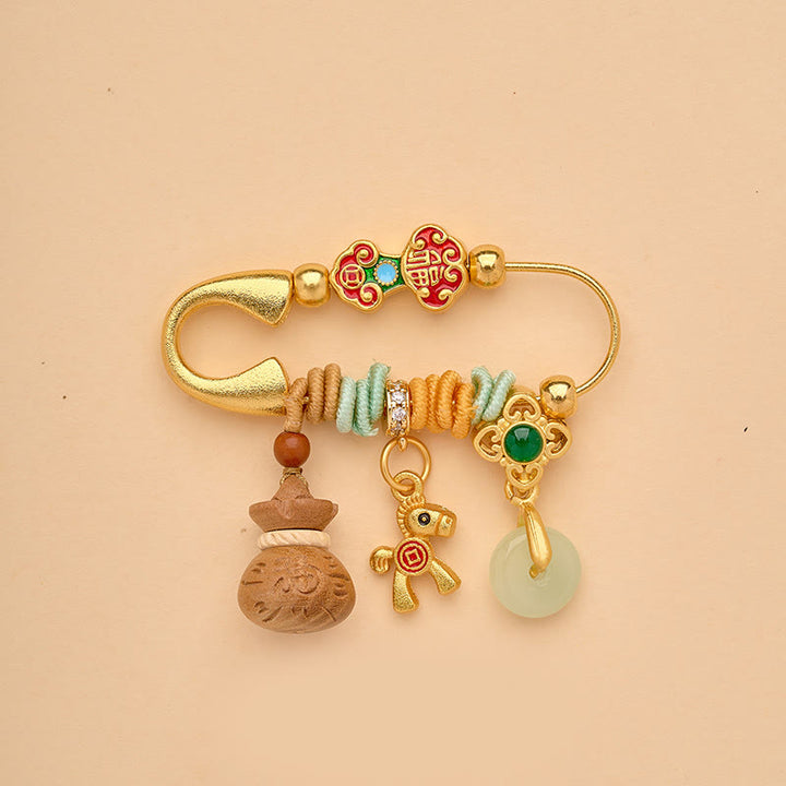 Buddha Stones Rok Konia Fu Postać Lotos Przyciąga Szczęście Ruyi Uchwyt Klamra Pokoju Broszka Szczęścia - Klamra pokoju z tykwy dla konia - image 13