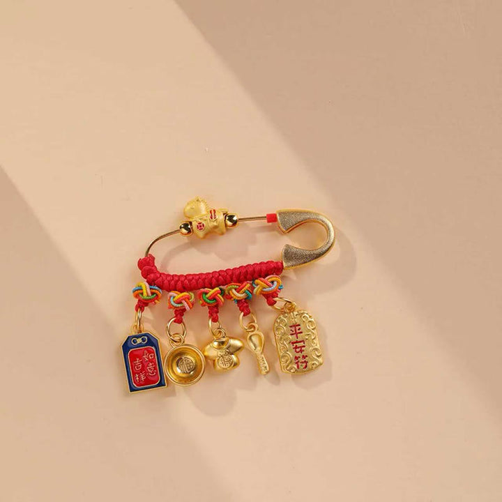 Buddha Stones Broszka z symbolem długowieczności i uchwytem Ruyi z serii Fu z roku konia - Szczęśliwy Ochronny Koń Talizman - image 0