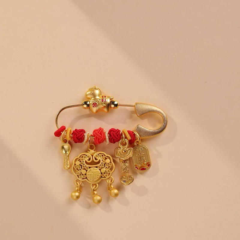 Buddha Stones Broszka z symbolem długowieczności i uchwytem Ruyi z serii Fu z roku konia - Zamek długowieczności Ruyi Zdrowy koń - image 3