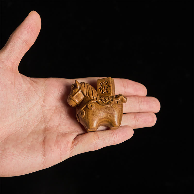 Buddha Stones Rok Konia Zdobądź bogactwo Zielone drzewo sandałowe Małe liście Czerwone drzewo sandałowe Drewno lipowe Zwierzęta Pozytywna dekoracja - image 5