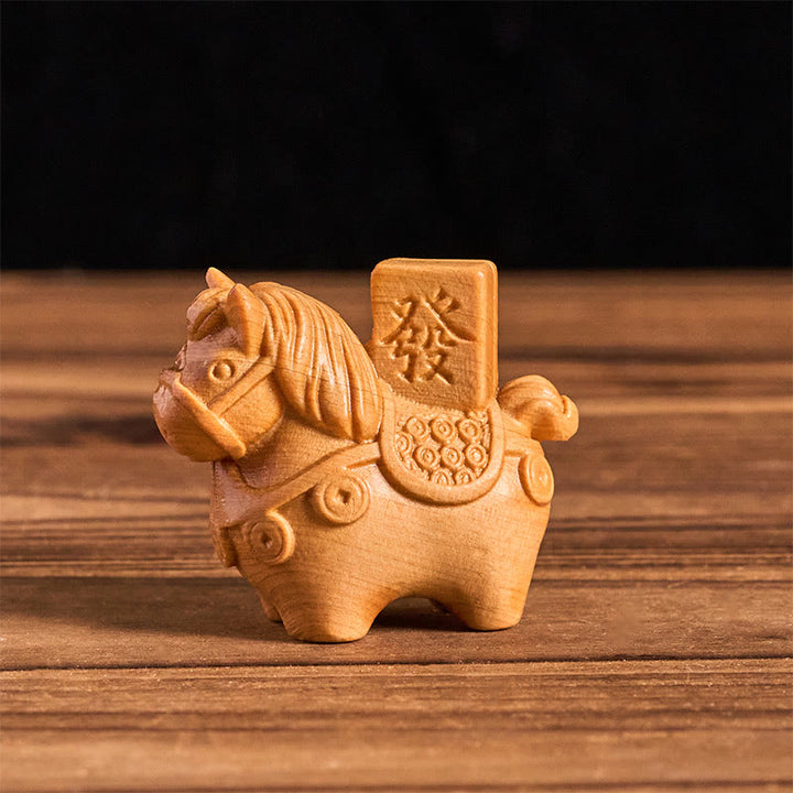 Buddha Stones Rok Konia Zdobądź bogactwo Zielone drzewo sandałowe Małe liście Czerwone drzewo sandałowe Drewno lipowe Zwierzęta Pozytywna dekoracja - Drewno lipowe (51*54*30mm) - image 8