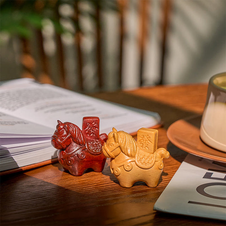 Buddha Stones Rok Konia Zdobądź bogactwo Zielone drzewo sandałowe Małe liście Czerwone drzewo sandałowe Drewno lipowe Zwierzęta Pozytywna dekoracja - image 22