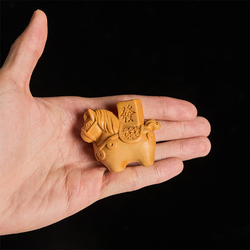 Buddha Stones Rok Konia Zdobądź bogactwo Zielone drzewo sandałowe Małe liście Czerwone drzewo sandałowe Drewno lipowe Zwierzęta Pozytywna dekoracja - image 13