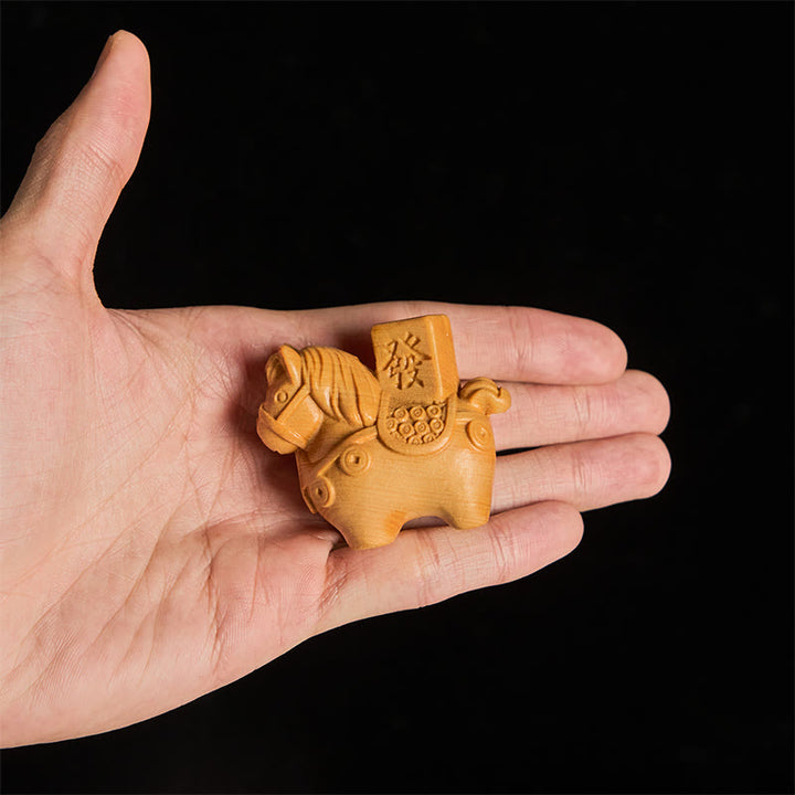 Buddha Stones Rok Konia Zdobądź bogactwo Zielone drzewo sandałowe Małe liście Czerwone drzewo sandałowe Drewno lipowe Zwierzęta Pozytywna dekoracja - image 13