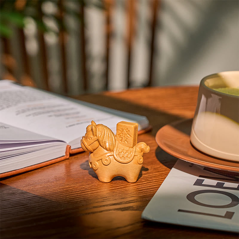 Buddha Stones Rok Konia Zdobądź bogactwo Zielone drzewo sandałowe Małe liście Czerwone drzewo sandałowe Drewno lipowe Zwierzęta Pozytywna dekoracja - image 11