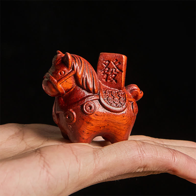 Buddha Stones Rok Konia Zdobądź bogactwo Zielone drzewo sandałowe Małe liście Czerwone drzewo sandałowe Drewno lipowe Zwierzęta Pozytywna dekoracja - image 18