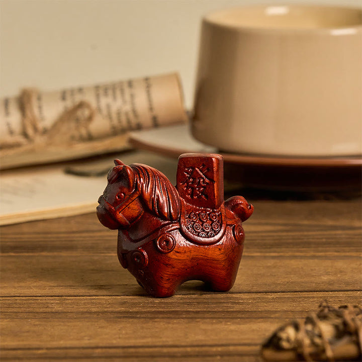 Buddha Stones Rok Konia Zdobądź bogactwo Zielone drzewo sandałowe Małe liście Czerwone drzewo sandałowe Drewno lipowe Zwierzęta Pozytywna dekoracja - image 15