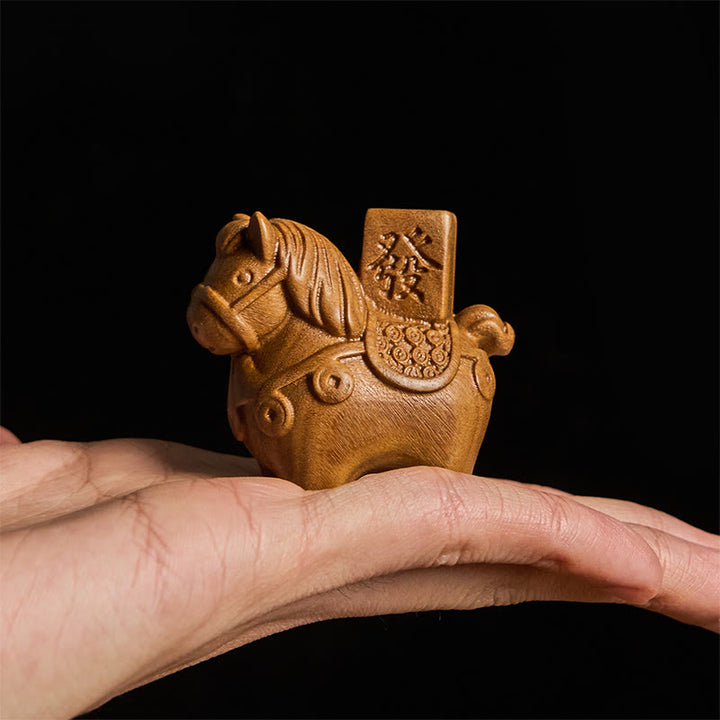 Buddha Stones Rok Konia Zdobądź bogactwo Zielone drzewo sandałowe Małe liście Czerwone drzewo sandałowe Drewno lipowe Zwierzęta Pozytywna dekoracja - image 4